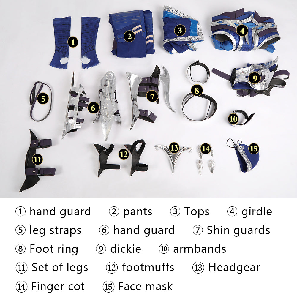 Kitana Cosplay Kostuum Blauwe Outfit